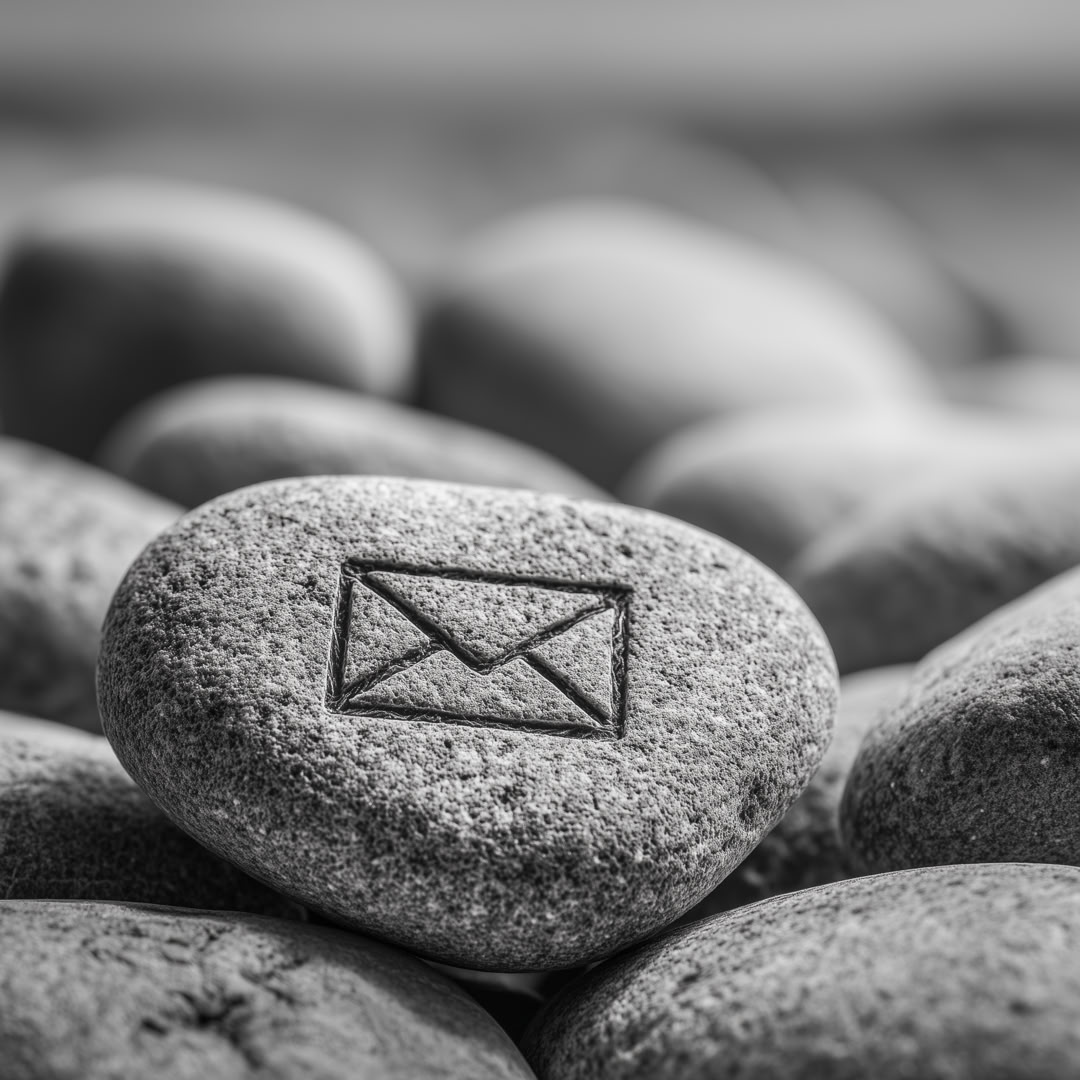 Hove beach pebble with envelope symbol